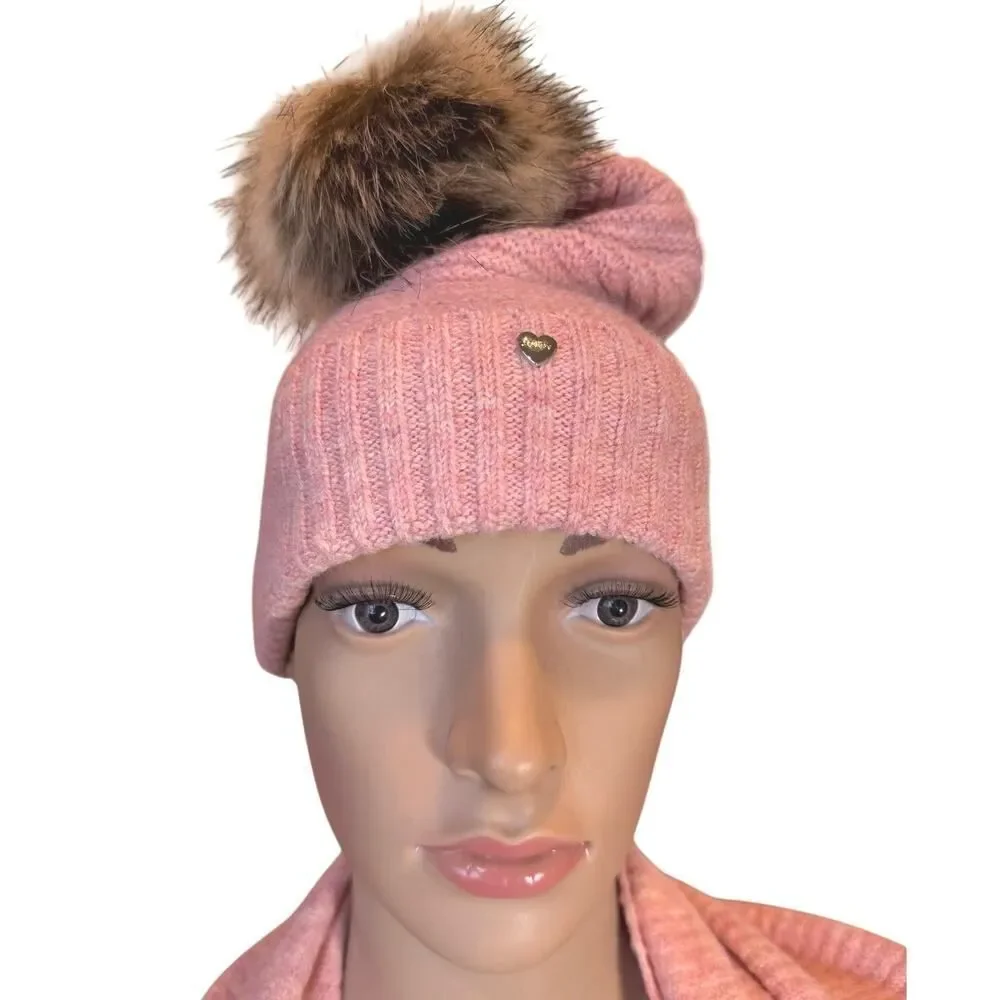 NEW IN BOX 2 Piece Juicy Couture Pink Hat Faux Fur & Scarf Gift Set Cozy Comfy